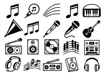 Bold Music Icon Set – Instruments, Audio Equipment, Sound & Playback Symbols