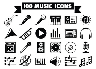 Bold Music Icon Set – Instruments, Audio Equipment, Sound & Playback Symbols