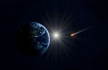 Fototapeta premium Earth and Comet in the Cosmos
