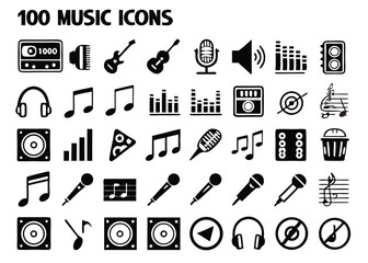 Bold Music Icon Set – Instruments, Audio Equipment, Sound & Playback Symbols