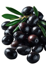 Black Olives: Freshly picked black olives and verdant leaves create a visual ode to the earth's bounty, showcasing the vibrant essence of the Mediterranean. 