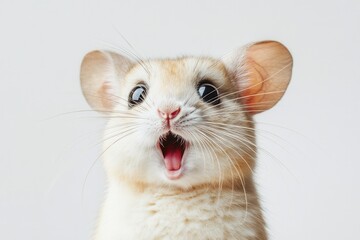 A Cute Surprised Hamster with Open Mouth Against a Light Background: A Snapshot of Adorable Rodent Emotions