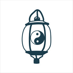 Obraz premium White Chinese Lantern with Yin Yang Symbol