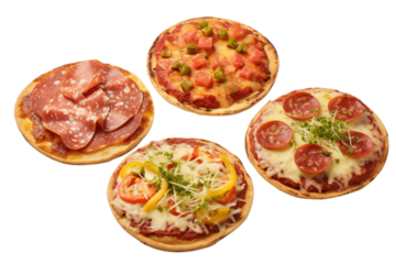 Mini Pizzas: Delicious Variety, Perfect Appetizer isolated on transparent background png