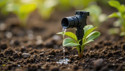 Drip Irrigation System Watering Young Plant