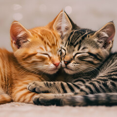 Naklejka premium Two Kittens Cuddling A Purrfect Moment of Feline Affection