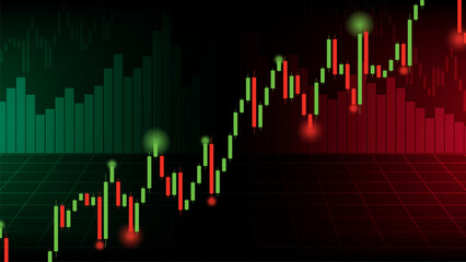 Stock graph background with green and red candlestick chart showing financial data trends