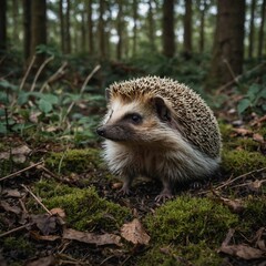 Fototapeta premium Hedgehog Exploring a Woodland Floor.