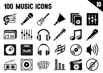 Bold Music Icon Set – Instruments, Audio Equipment, Sound & Playback Symbols