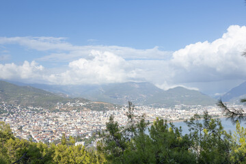 Scenic Aerial View of Alanya Harbor and City Coastline, Turkey