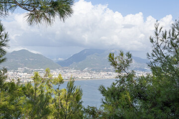 Scenic Aerial View of Alanya Harbor and City Coastline, Turkey