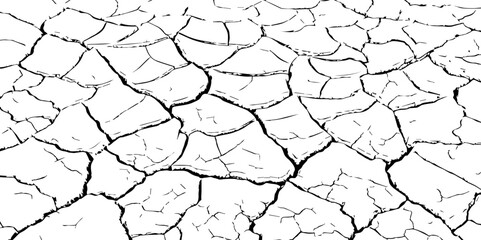 Vector background. Desert backdrop.The cracks texture white and black.Cracks in dry surface soil texture	