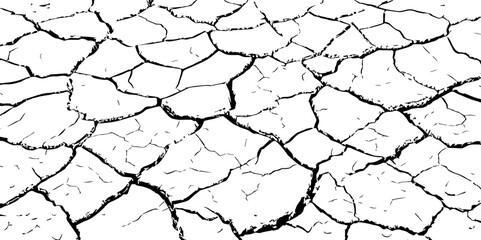 Vector background. Desert backdrop.The cracks texture white and black.Cracks in dry surface soil texture	