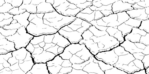 Vector background. Desert backdrop.The cracks texture white and black.Cracks in dry surface soil texture	