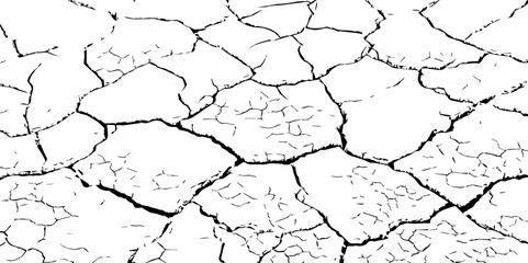 Vector background. Desert backdrop.The cracks texture white and black.Cracks in dry surface soil texture	