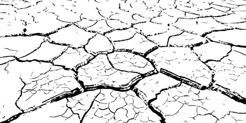 Vector background. Desert backdrop.The cracks texture white and black.Cracks in dry surface soil texture	