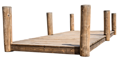 Rustic wooden dock isolated on a white background png ai generated