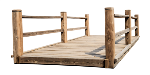 Rustic wooden footbridge isolated on a white background png ai generated