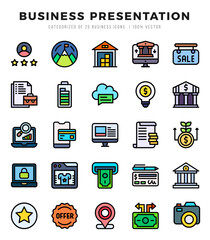 Simple Set of Business Presentation Related Vector Lineal Color Icons.