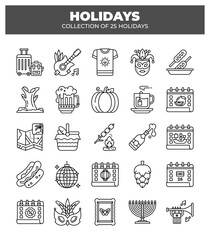 Collection of 25 Holidays. Festive Icons for Celebration