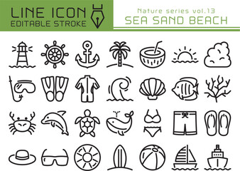 ラインアイコン　自然シリーズvol.13　海　ビーチ