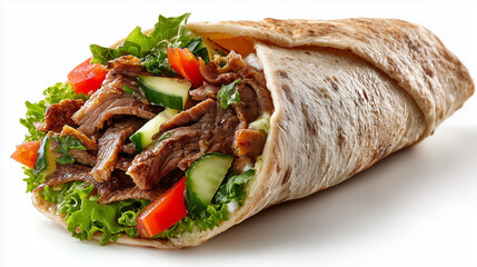 Rolled Shawarma Sandwich with Filling Shown