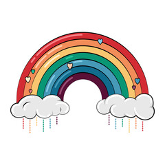 Cute rainbow and clouds with hearts and stars