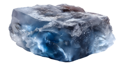 Ice-glazed stone with transparent frost coating and light crystal formation, isolated on transparent background