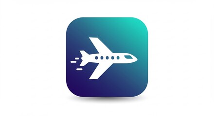 Fototapeta premium Airplane Icon on Teal Gradient App Button