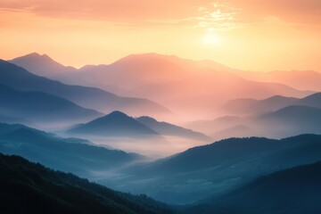 Obraz premium Majestic Sunset Over Serene Mountain Range