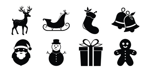 Set of vector Christmas element's silhouette on white background