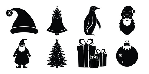 Set of vector Christmas element's silhouette on white background