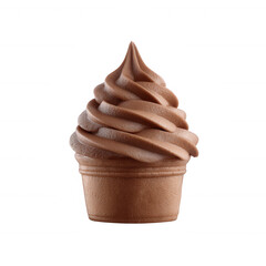 Delicious chocolate soft serve ice cream in a paper cup, perfect for dessert or a sweet treat, isolated on a white background to emphasize its creamy texture.