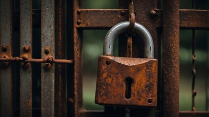 Rusty Padlock on a Rusted Metal Gate A Symbol of Security, Time, and Decay