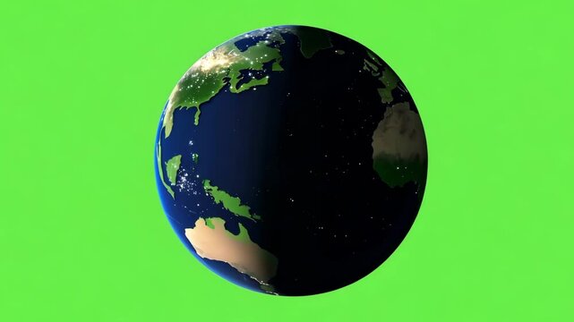 Rotating Planet Animation on Green Screen Background for Visual Effects and Compositing