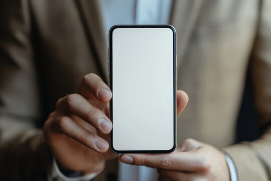Mockup of Phone in Businessman's Hand Top View