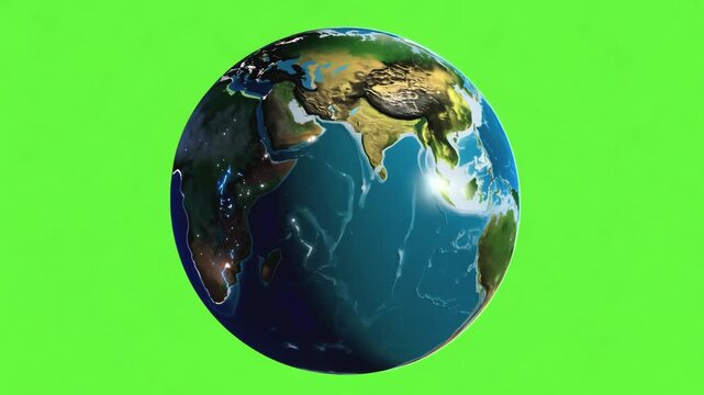Rotating Planet Animation on Green Screen Background for Visual Effects and Compositing