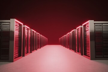 Data center servers with red illumination