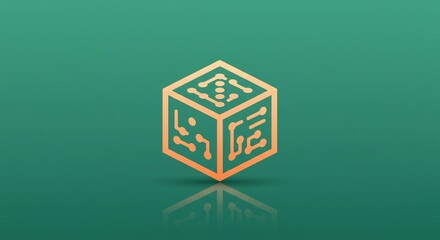 Orange 3D Cube with Circuit Lines on Teal Background