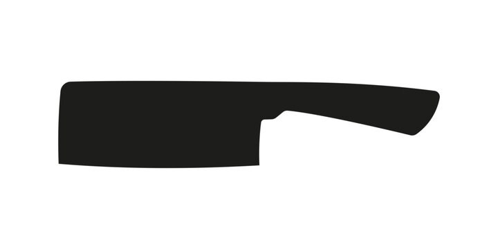 Silhouette of a butcher knife or meat cleaver, black icon isolated on white background, vector illustration.