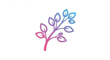 Pink and Blue Gradient Branch with Leaves Illustration