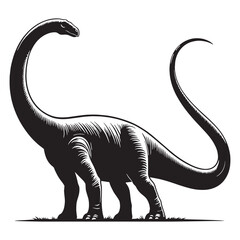 Serene Brachiosaurus silhouette grazing leaves – Brachiosaurus illustration – Minimalist Brachiosaurus vector – Dinosaur silhouette

