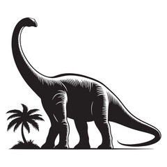 Obraz premium Towering Brachiosaurus silhouette, majestic stance – Brachiosaurus illustration – Minimalist Brachiosaurus vector – Dinosaur silhouette
