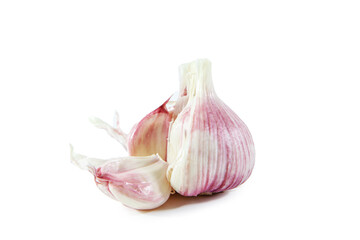 Fresh garlic bulbs with cloves isolated on white.