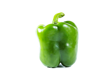 Fresh juicy shiny green bell pepper isolated on white background.