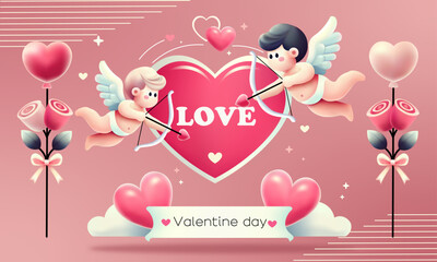 Valentine’s Day Sale banner, heart shape and cupid.