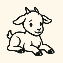 Cute Baby Goat Sitting - Cartoon Vector Illustration