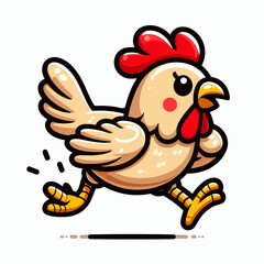 Adorable Running Chicken Vector - Cute Cartoon Farm Animal Illustration