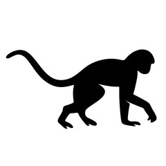 Simple Flat Silhouette Monkey Walking Animal Jungle Isolated Sign