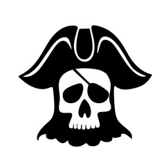 Minimalist Pirate Skull with Hat and Patch Icon Symbol